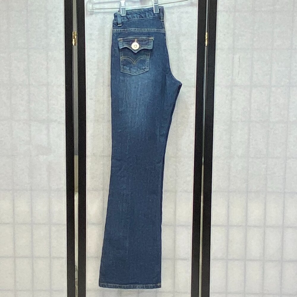 Levi's Low Rise Flared Jeweled Adjustable Waist Denim Jeans Medium Wash 14 Girl - Picture 6 of 14